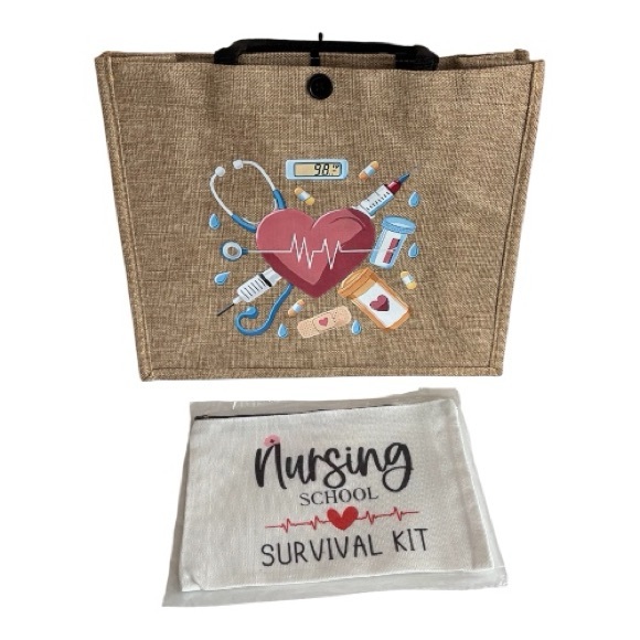 Nursing Survival Natural Fiber large tote bag and zippered utensils pouch - Picture 1 of 8